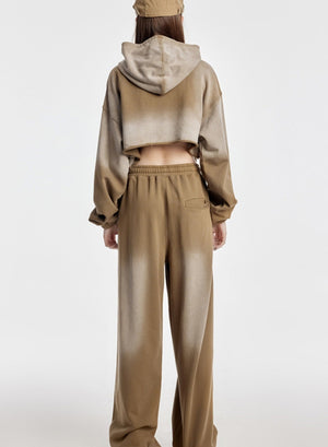 Khaki Printed Crop Top And Long Pants Set-Up