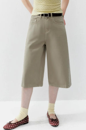 Khaki Straight-Leg Cotton Shorts