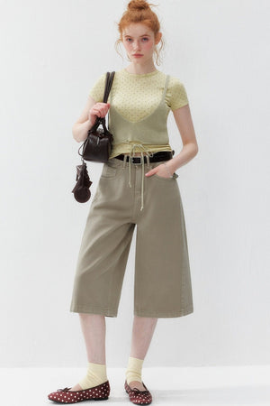 Khaki Straight-Leg Cotton Shorts