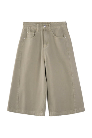 Khaki Straight-Leg Cotton Shorts