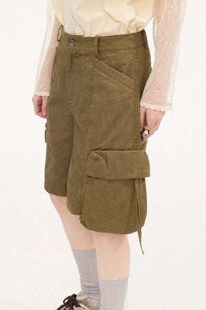 Khaki Washed Pocket Shorts
