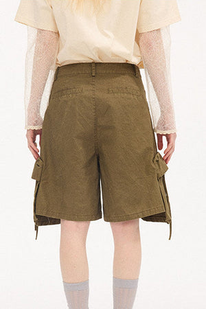 Khaki Washed Pocket Shorts