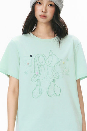 Kiss Print Short Sleeve Blouse