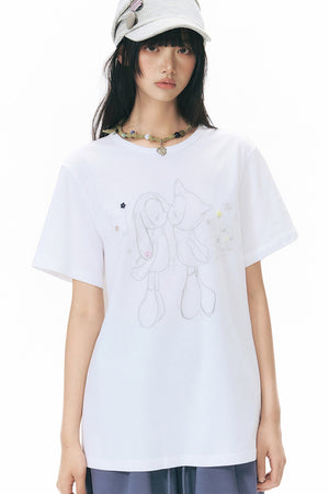 Kiss Print Short Sleeve Blouse