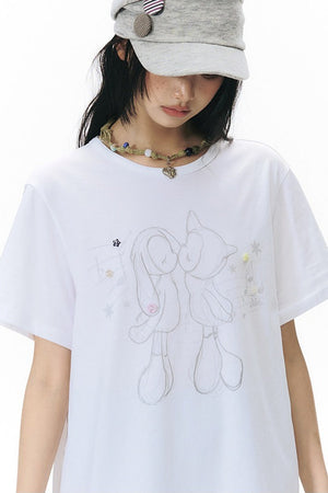 Kiss Print Short Sleeve Blouse