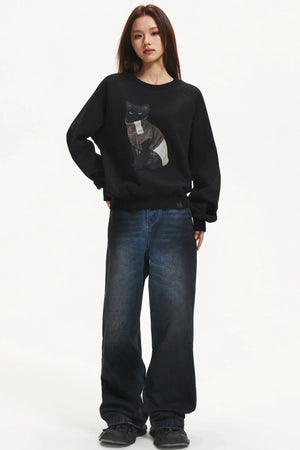 Kitten Print Raglan Sweater