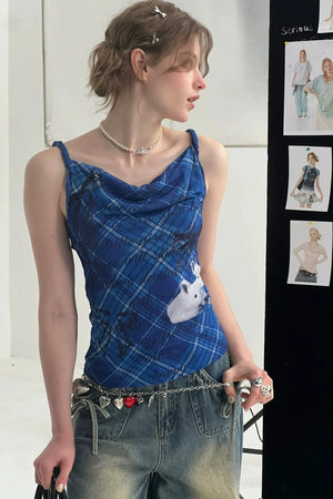 Klein Blue Plaid Swing Top