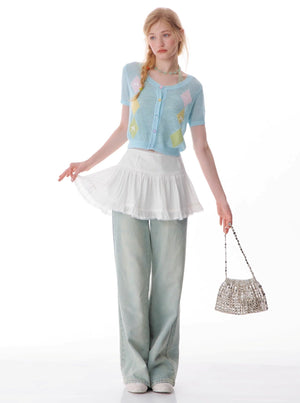 Knit Bow Trim T-Shirt