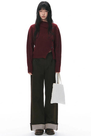 Knit Button Hem Pants