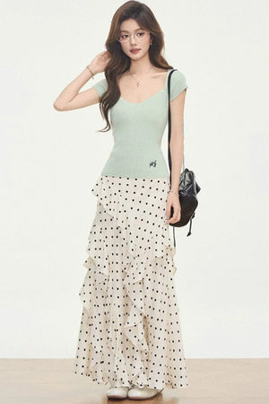 Knit Polka-Dot Top & Skirt Set-Up