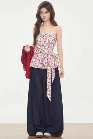 Knitted Cardigan Floral Dress Set-Up