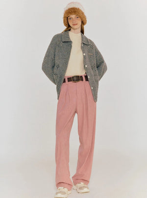 Knitted cardigan grey crewneck thermal jacket