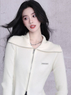 Knitted cardigan large lapels tops