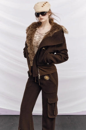 Knitted Hooded Diagonal Jacket Set-Up