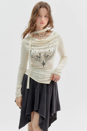 Knitted Long Sleeve Rabbit Print T-Shirt