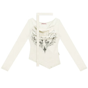 Knitted Long Sleeve Rabbit Print T-Shirt