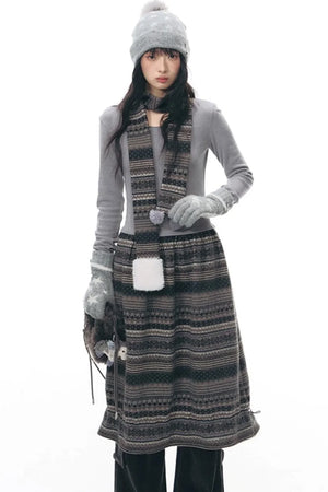 Knitted Patchwork Slim Dress Set-Up