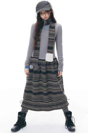 Knitted Patchwork Slim Dress Set-Up