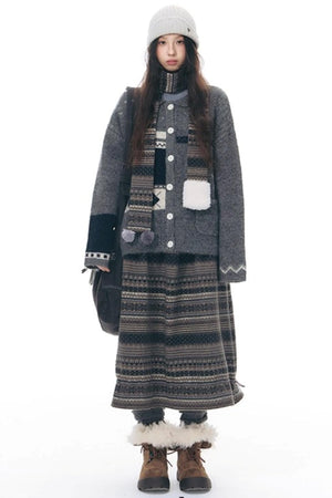 Knitted Patchwork Slim Dress Set-Up
