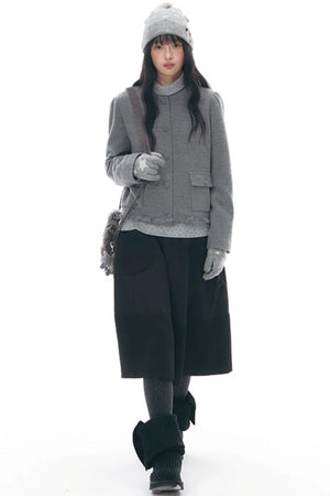 Knitted Scarf Collar Jacket Set-Up