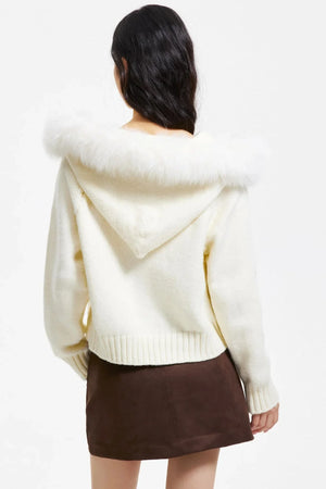 Knitted Sweater Jacket with Fur Collar