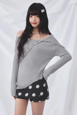 Korean Asymmetrical Knitted Top Set-Up