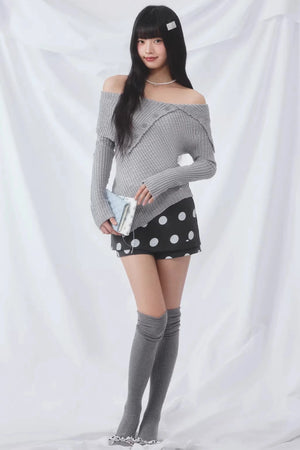 Korean Asymmetrical Knitted Top Set-Up