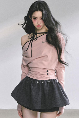 Korean Autumn Gray Halterneck Top