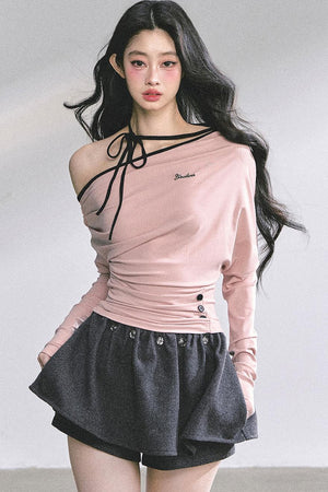 Korean Autumn Gray Halterneck Top