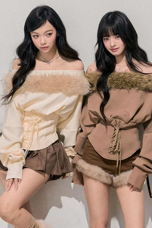 Korean Faux Fur Wide-Leg Pants