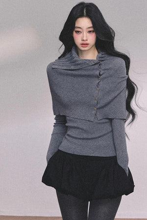 Korean Knit T-Shirt Shawl Set