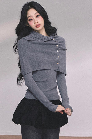 Korean Knit T-Shirt Shawl Set