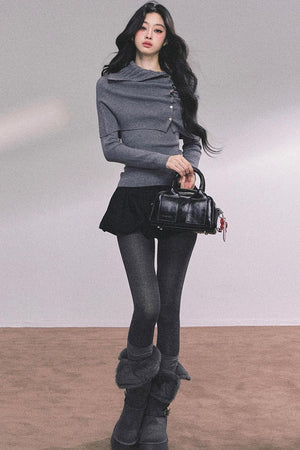 Korean Knit T-Shirt Shawl Set
