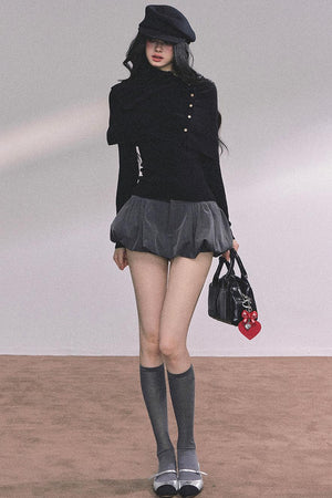 Korean Knit T-Shirt Shawl Set