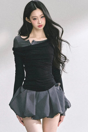 Korean Off-The-Shoulder Black Top