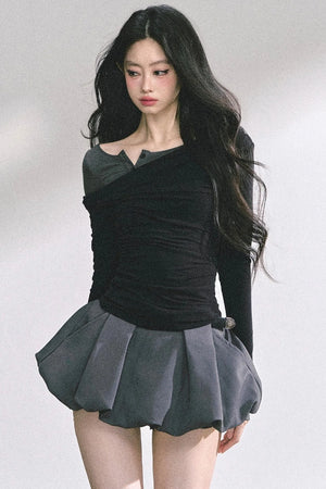 Korean Off-The-Shoulder Black Top