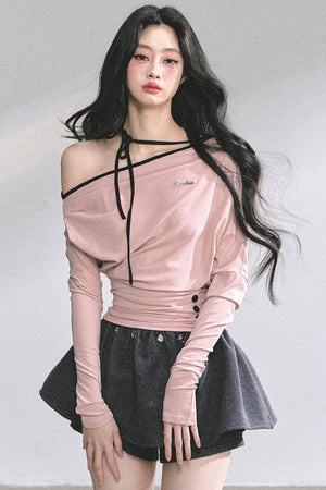 Korean Pink Halterneck Top