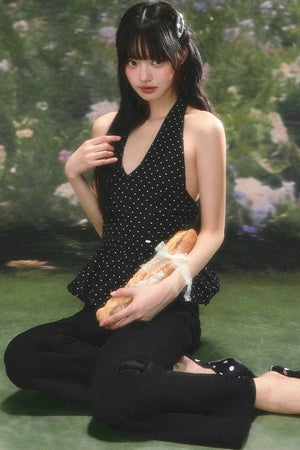 Korean Polka-Dot Ruffled Camisole