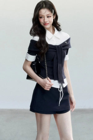 Korean Tie-Waist Blouse Set-Up