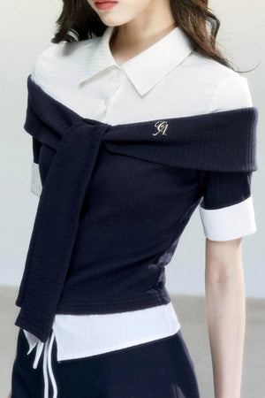 Korean Tie-Waist Blouse Set-Up