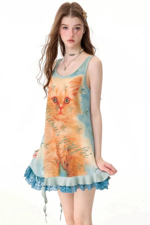 Lace Asymmetrical Hem Dress