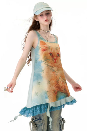 Lace Asymmetrical Hem Dress