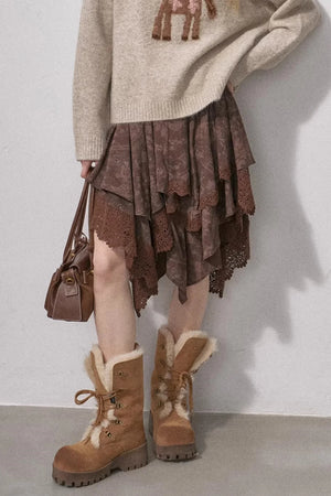 Lace Asymmetrical Layered Skirt