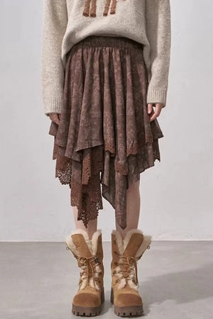 Lace Asymmetrical Layered Skirt