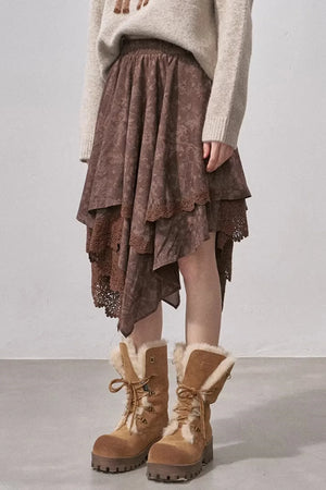 Lace Asymmetrical Layered Skirt