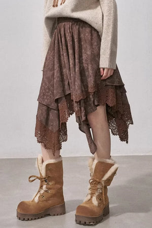 Lace Asymmetrical Layered Skirt