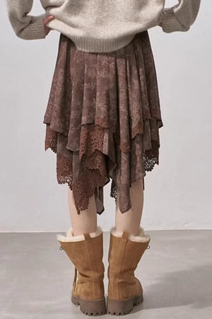 Lace Asymmetrical Layered Skirt