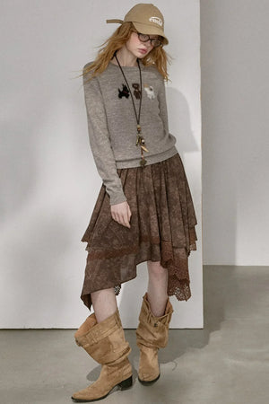 Lace Asymmetrical Layered Skirt