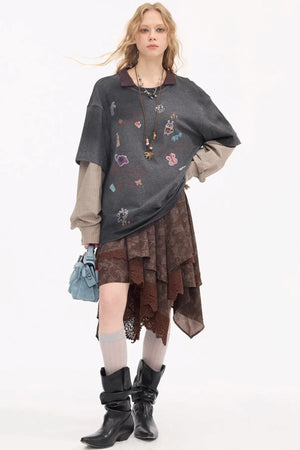 Lace Asymmetrical Layered Skirt