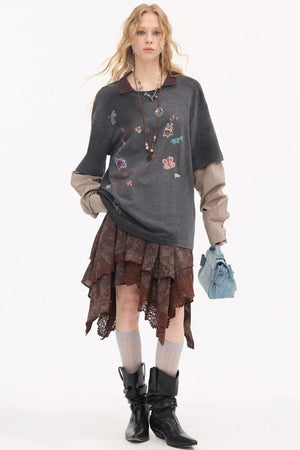 Lace Asymmetrical Layered Skirt